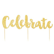 Celebrate Gold Glitter Cake Topper - The Party Edit